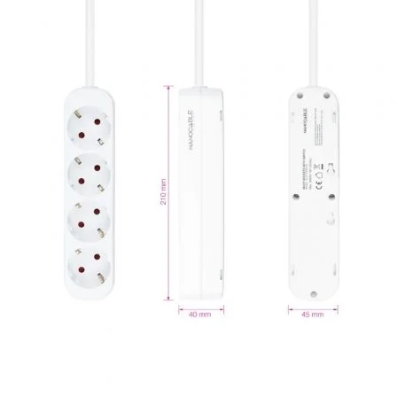 Nanocable Regleta de 4 Tomas con Toma de Tierra y Protección Infantil, 1.4 m, Blanco